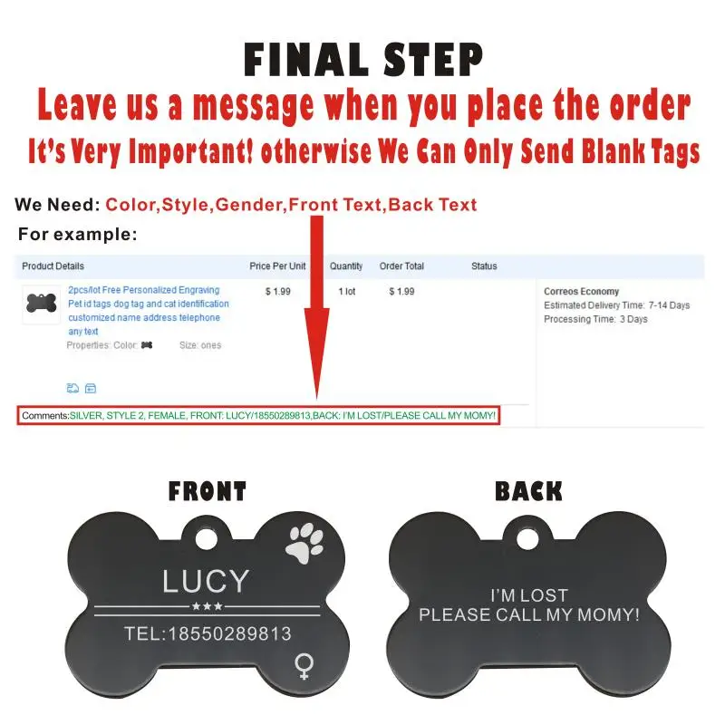 Etiqueta de identificación de mascota personalizada para perro, placa de identificación de gato, número de dirección, accesorios de collar de aluminio, grabado gratuito, 38 mm - imagen 4