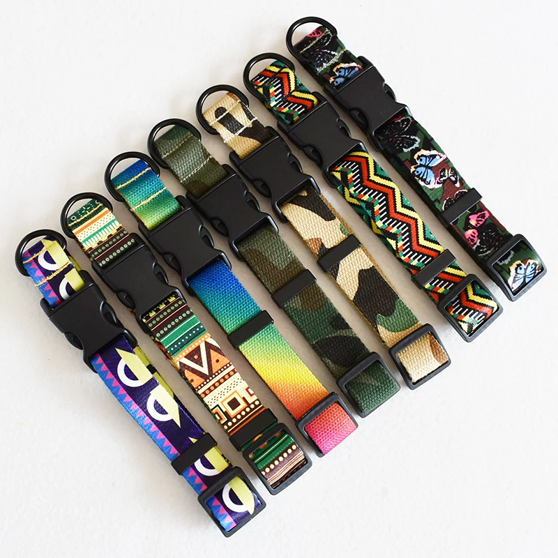 Collar ajustable de nailon para perros 15 colores con placa grabada