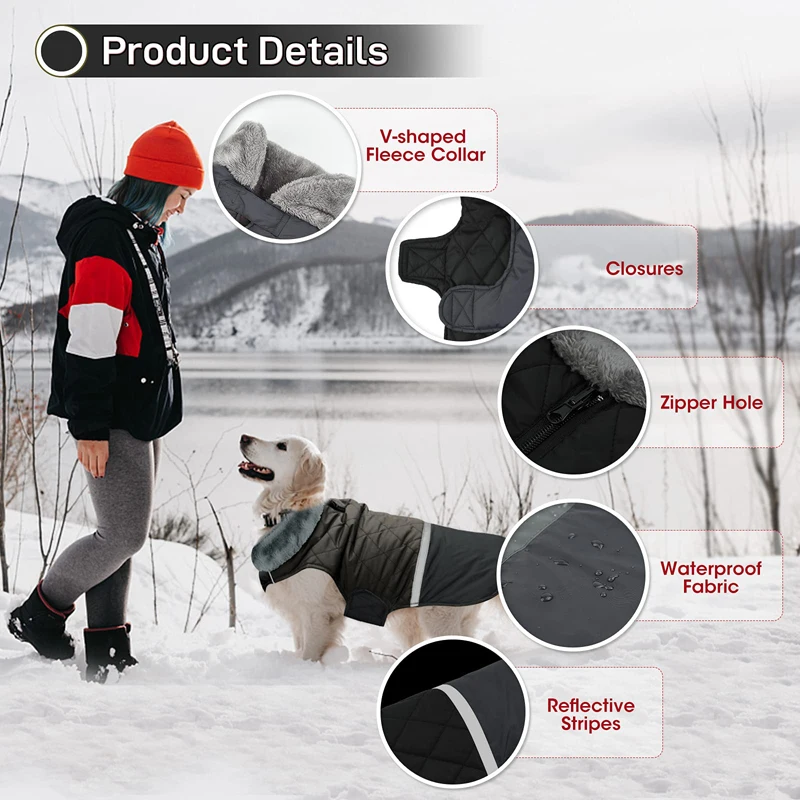 Benepaw-abrigo Reversible para perro, chaqueta con cuello de vellón cálido, ropa impermeable para cachorros pequeños, medianos y grandes, Invierno - imagen 4