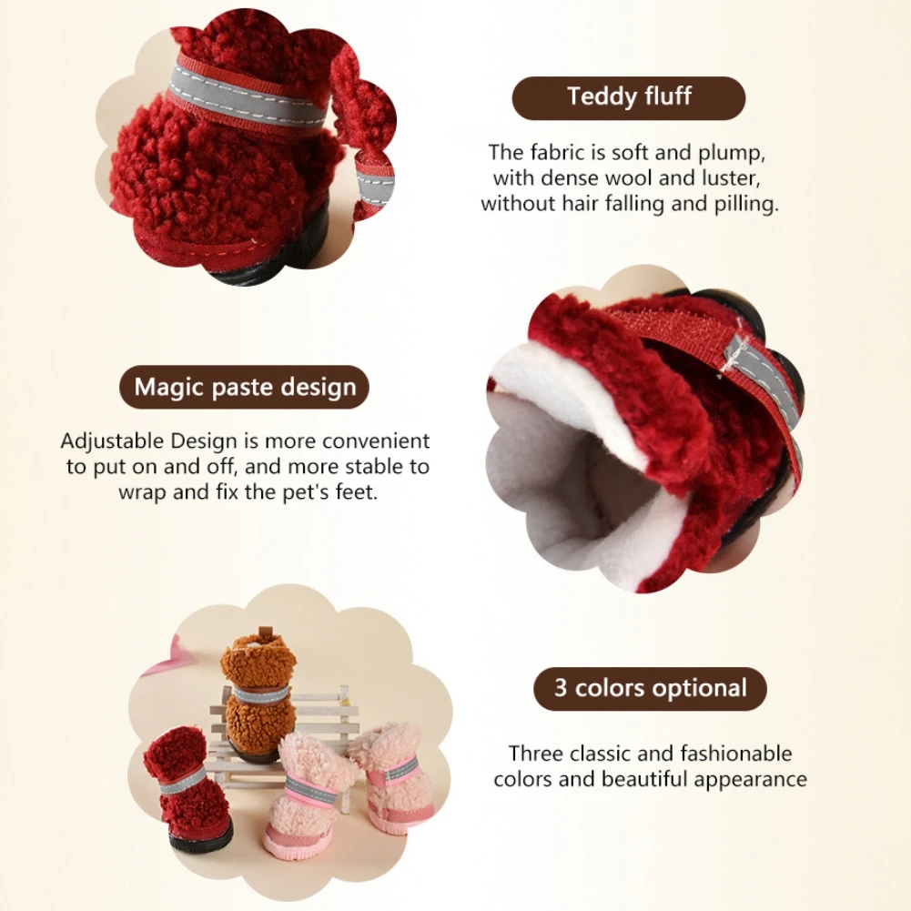 Zapatos cálidos de invierno para mascotas, botas de nieve antideslizantes para perros pequeños, gatos, Chihuahua, Shih Tzu, botines de nieve, 4 unids/set por juego - imagen 5
