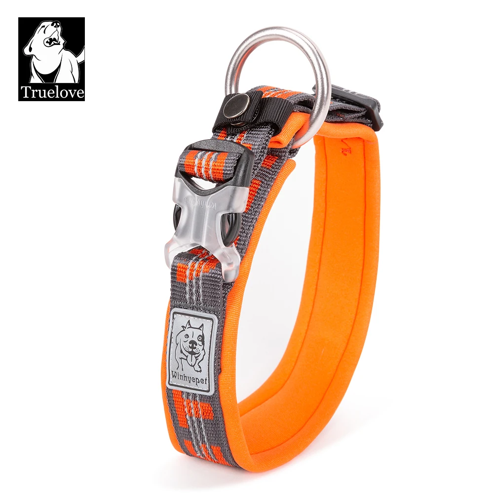 TRUELOVE Collar para mascotas, el mejor Collar para perros reflectante acolchado de neopreno 3M para perros grandes, medianos y pequeños, función de etiqueta de seguimiento de perros adicional YC1854