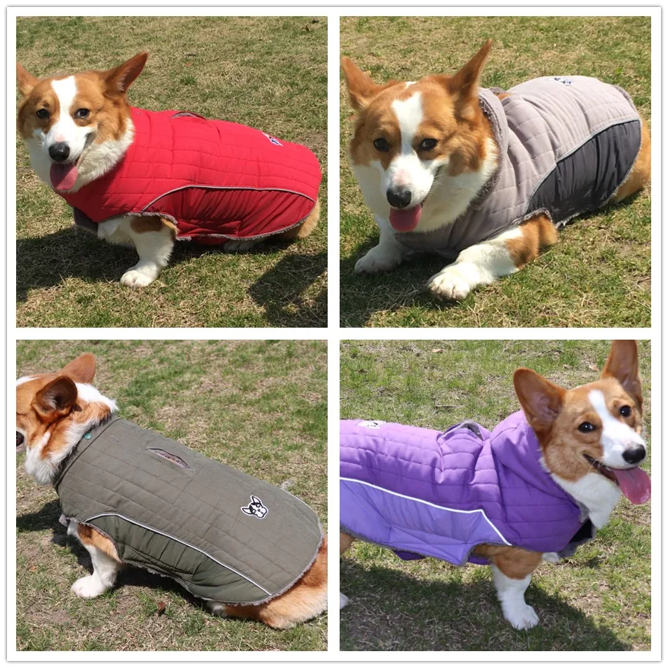 Ropa de invierno para perros, ropa cálida de lana gruesa para perros, chaqueta de invierno para perros, abrigo acolchado reflectante ajustable para el vientre, capucha extraíble - imagen 5
