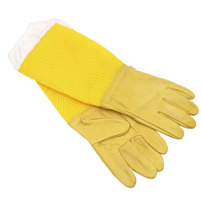 Guantes de apicultura transpirables, Manguitos protectores, antiabejas, color amarillo y blanco, largos, herramientas de apicultura, 1 par - imagen 2