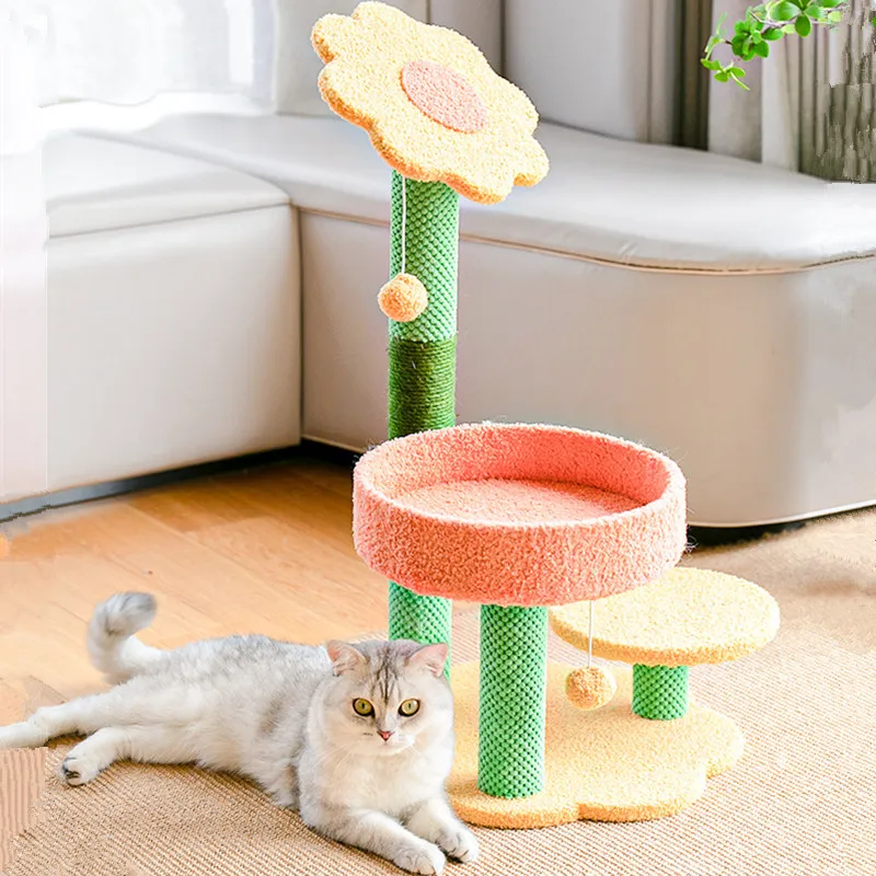 Marco de escalada para gatos, rascador de casa para gatos, poste de rascado de flores para gatos, rascador de Sisal de salto con nido para dormir, juguetes para mascotas - imagen 3