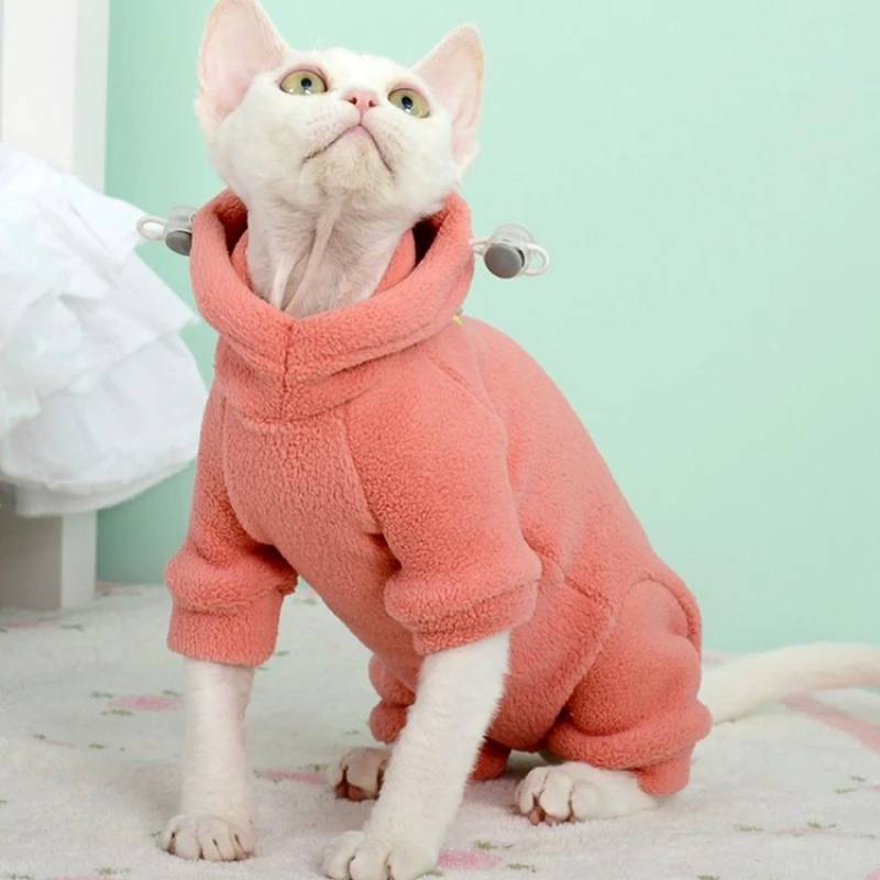Suéter suave de cuatro patas de lana para gatos esfinges suéter grueso de invierno con capucha sudadera Roja y verde gatito devenrex abrigo otoño - imagen 2