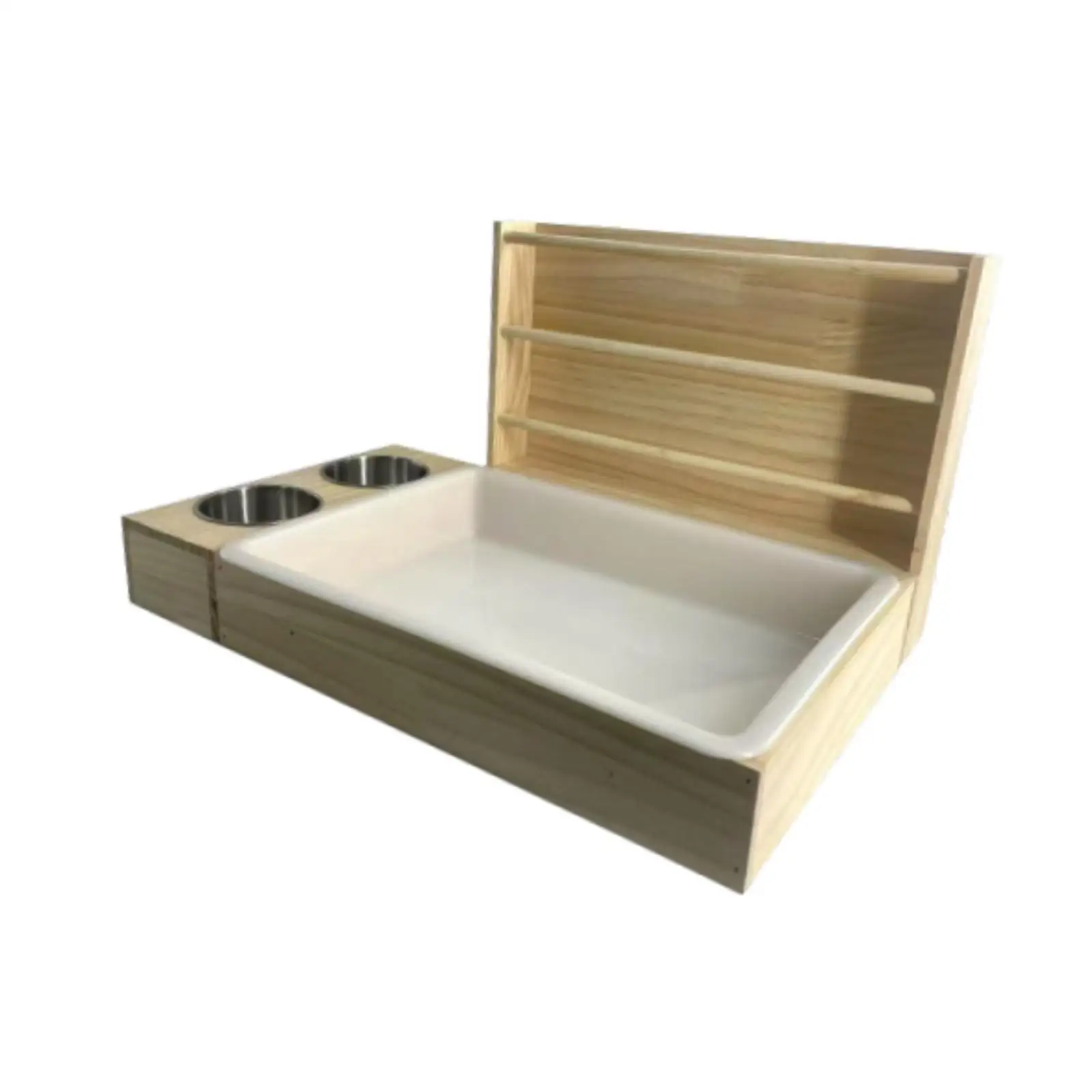 Comedero de heno para conejos con caja de arena, comedero de madera 3 en 1, soporte de heno para animales pequeños para conejos, conejillos de indias, hámster