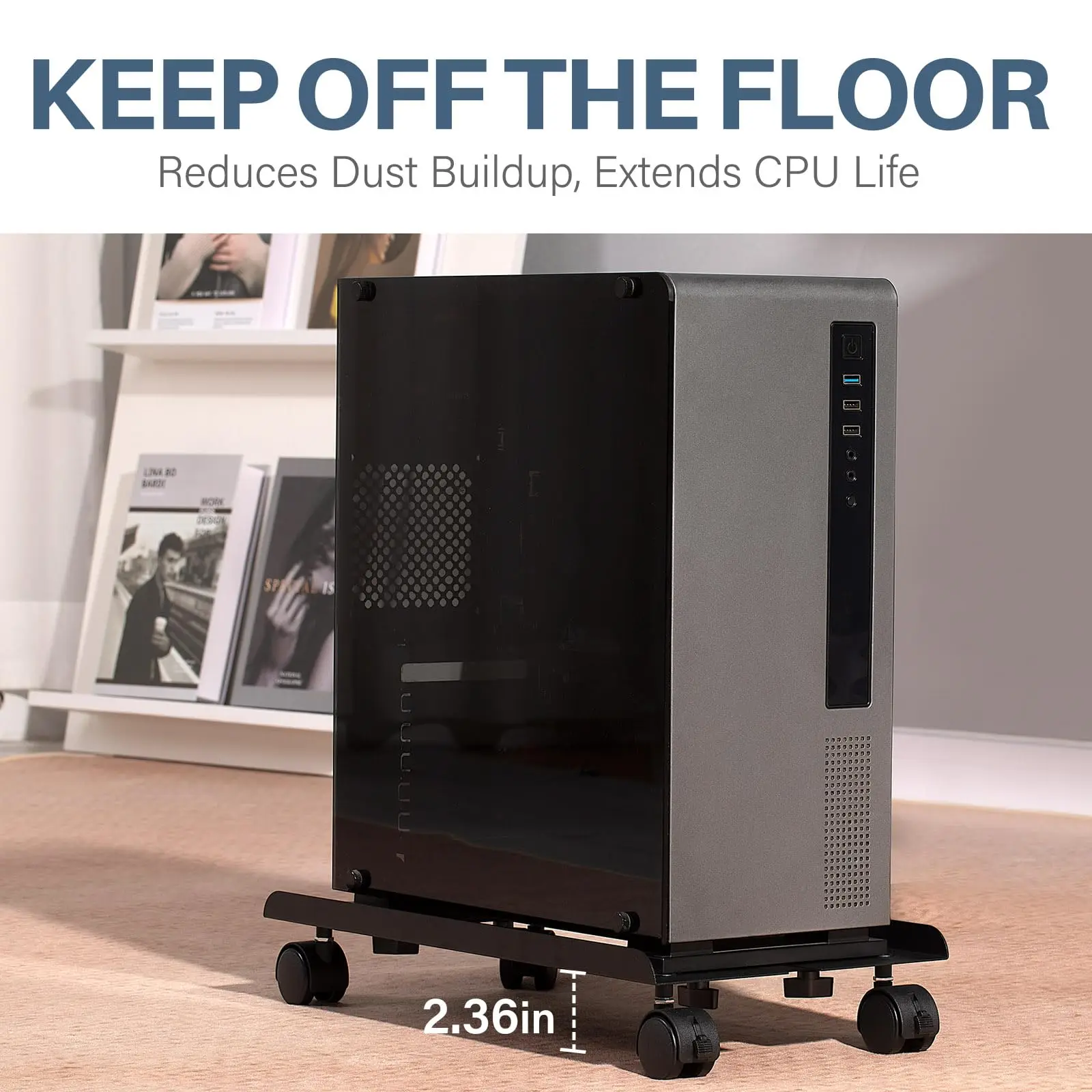 Soporte para CPU móvil con ruedas giratorias, torre ajustable para PC, soporte para CPU, carrito de suelo de acero para PC, elevador de PC, accesorios de escritorio de oficina - imagen 5