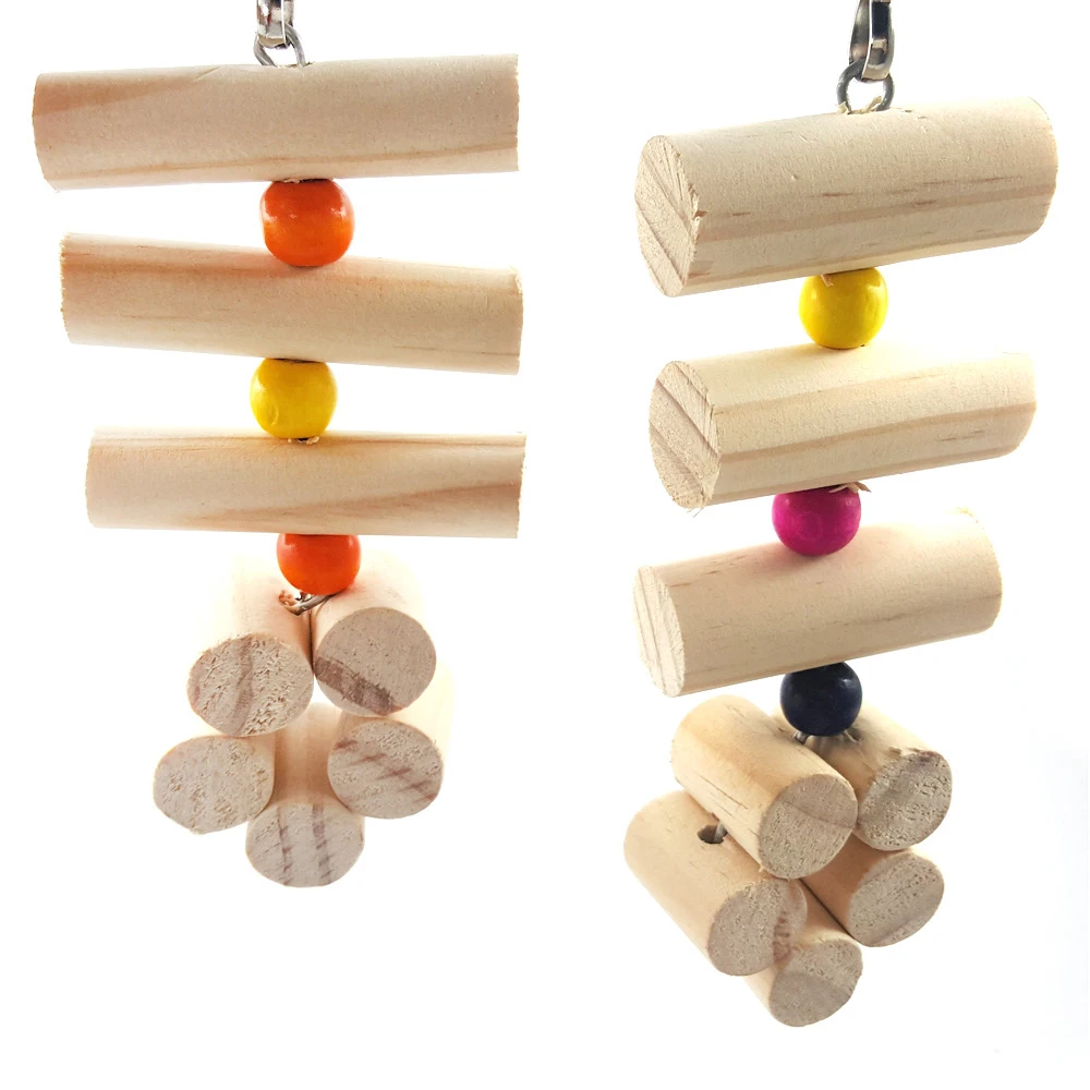 Columpio de loro de madera Natural, juguetes para masticar con cuentas de colores aleatorios, juguete Molar colgante divertido para mascota, pájaro, hámster, Chinchilla, conejo, 1 ud. - imagen 5