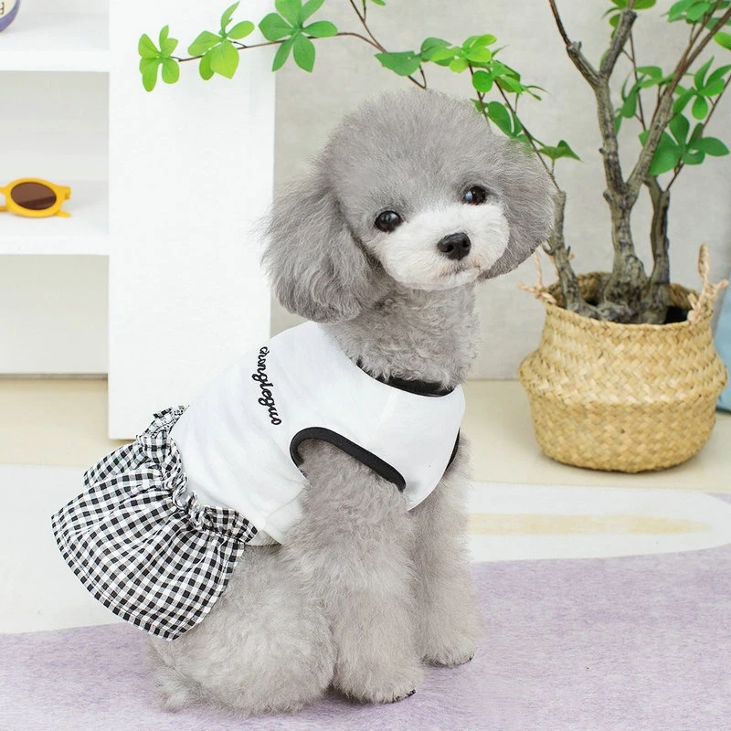 Ropa corta de celosía para perros pequeños, chaleco de Bulldog Francés transpirable de verano para niñas, vestido sencillo negro de verano, ropa de Yorkshire para mascotas - imagen 3