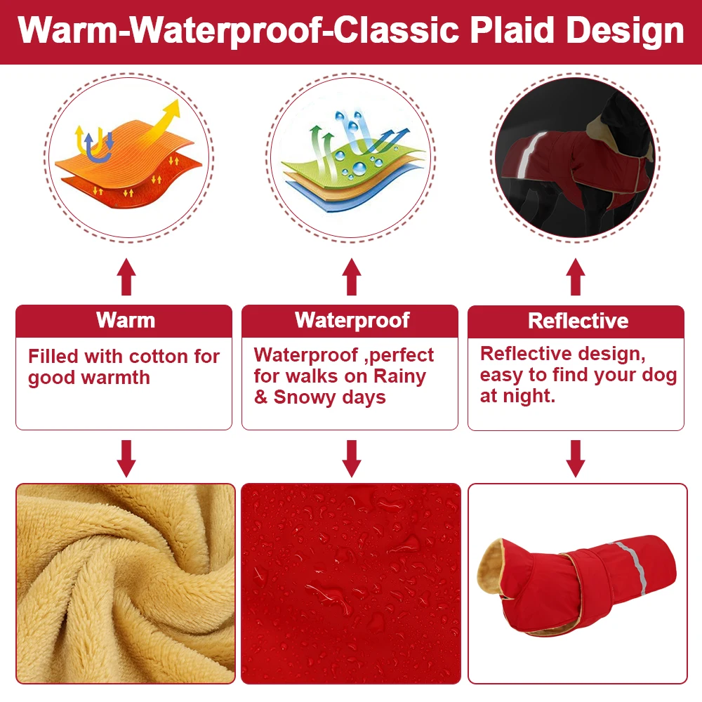 Chaqueta de invierno para perro grande, abrigo reflectante impermeable para mascotas, chaleco para perros medianos y grandes, ropa cálida para exteriores - imagen 3