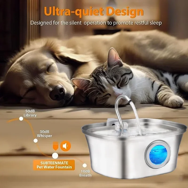 Fuente de agua para gatos con ventana de nivel de agua, fuente para perros con forma de barco de acero inoxidable de 3,2 L, dispensador de agua para mascotas, productos para gatos - imagen 4