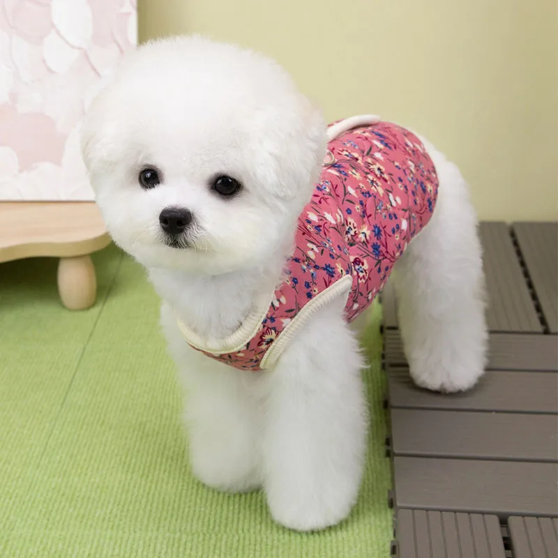 Ropa para perros, disfraz para perros con estampado de flores de invierno, chaleco sin mangas rosa marino, chaqueta para perros pequeños, abrigo para perros Chihuahua Shih Tzu - imagen 4