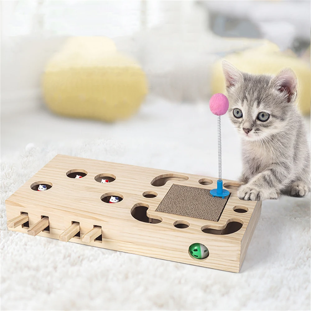 Caja de juego de madera para gatos, juguetes interactivos para gatos, ejercicio para mascotas, entrenamiento divertido, palo rascador para gatos - imagen 3