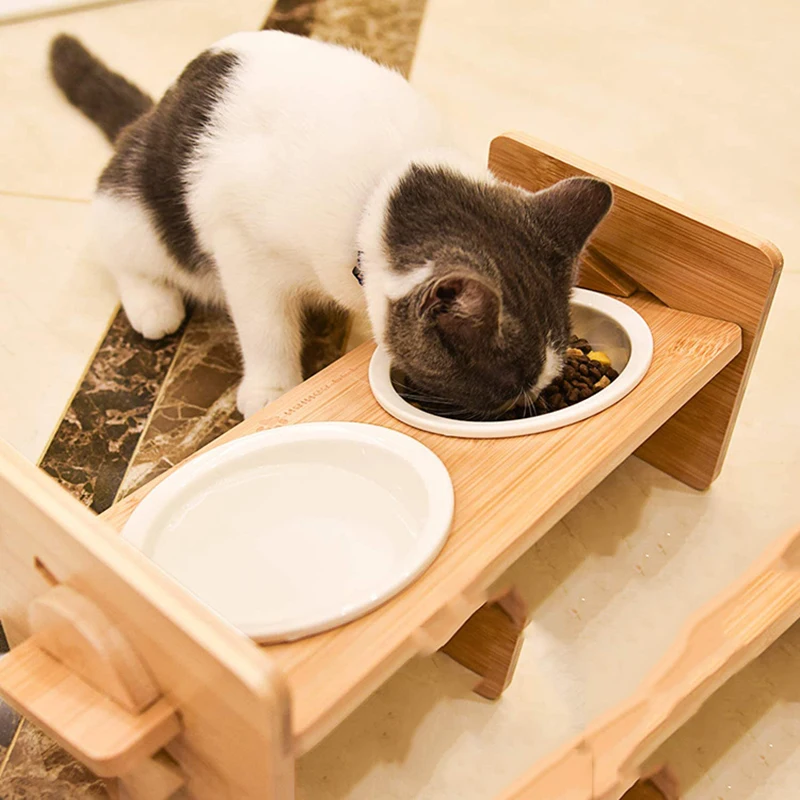 Cuencos de comida para gatos, cuencos de agua y comida elevada inclinados de 15 °, alimentador sin estrés para mascotas, elevadores ajustables, platos de cerámica para alimentación de perros - imagen 4