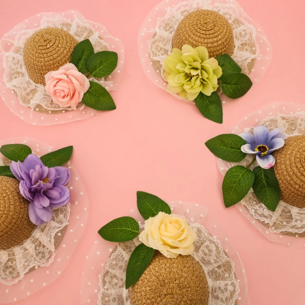 Sombrero de paja para perros y gatos con visor encaje primavera verano - imagen 4