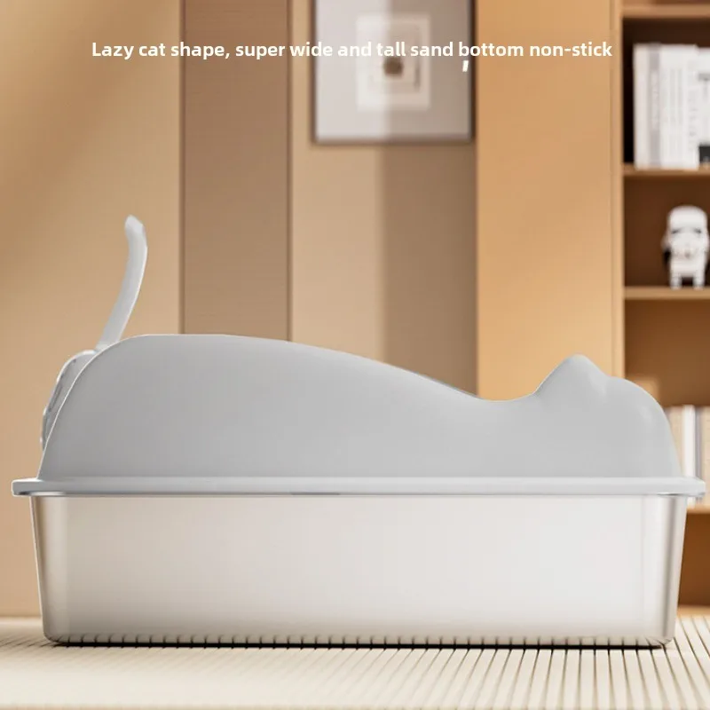 Caja de arena de acero inoxidable, barandilla elevada Extra grande, inodoro antisalpicaduras para gatos, suministros de productos para mascotas, sartenes para gatos, fácil de limpiar - imagen 5