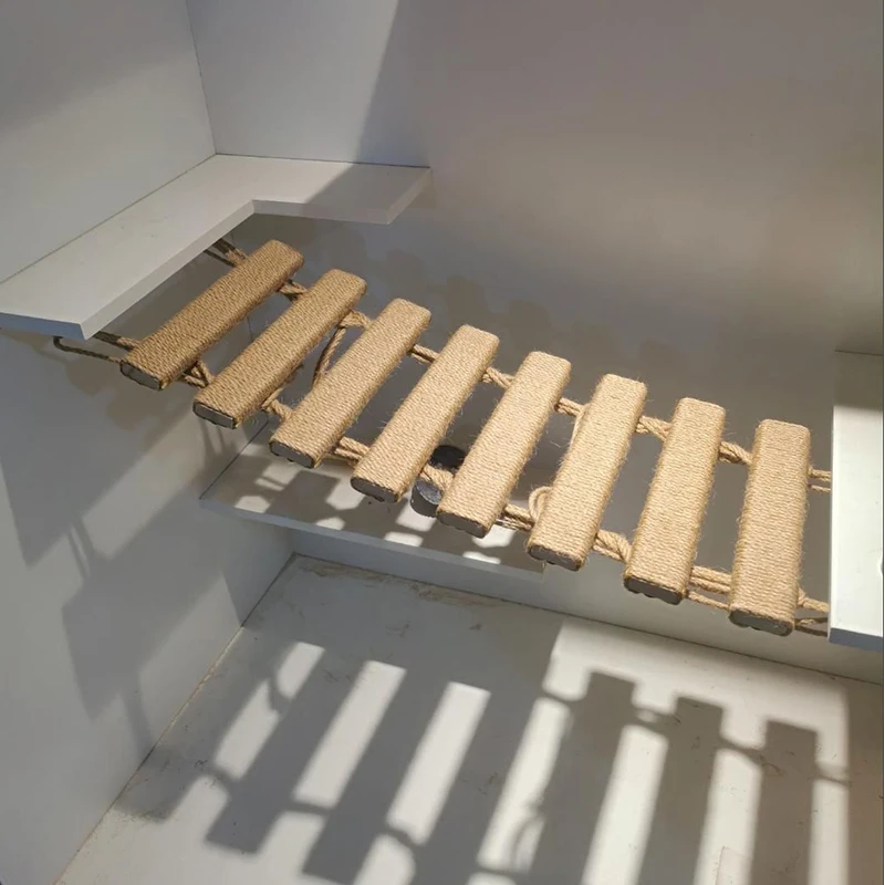 Muebles de pared Centro de actividades para gatos Rascador y puente de sisal de madera con escalones de cuerda para gatitos y gatos adultos - imagen 4