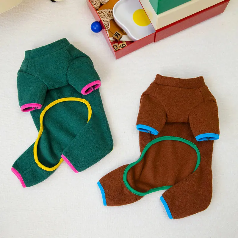 Mono de felpa para mascotas, pantalones de cuatro patas para perros, bonito abrigo de felpa de cuatro patas para otoño e invierno con lengüeta de tracción, oso de peluche, ropa de tracción para mascotas - imagen 4