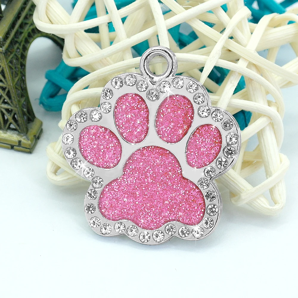 Etiqueta de identificación de perro brillante, etiquetas de perro hermosas personalizadas para huella de perro pequeño y mediano, placa de etiqueta de nombre de mascota personalizada, accesorios de Collar - imagen 4