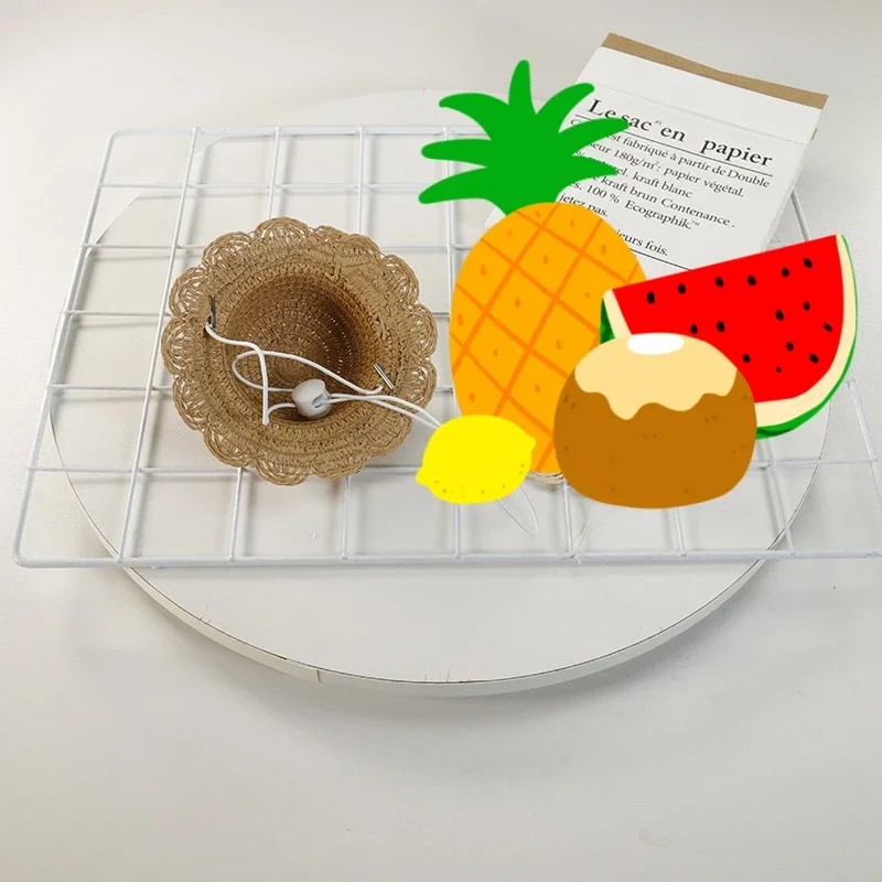 Sombrero de paja para mascotas Ins, sombrero para gato y perro, sombreros de fiesta de dibujos animados para mascotas, sombrero de sol de encaje, sombrero de fiesta de estilo Pastoral, sombrero de diseñador de lujo - imagen 4