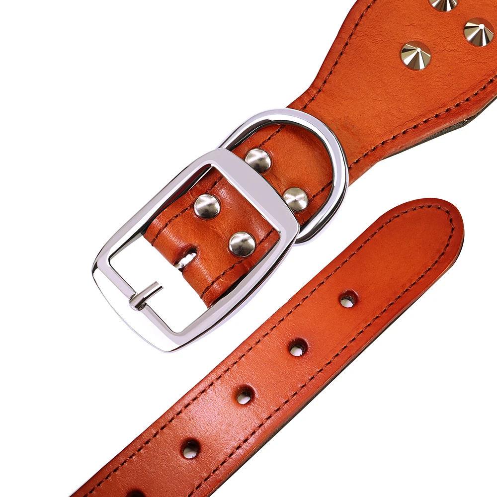 Collar de perro de cuero genuino, collares ajustables duraderos para perros, Collar de Pug de pastor Pitbull de cuero Real mediano y grande para perros - imagen 4