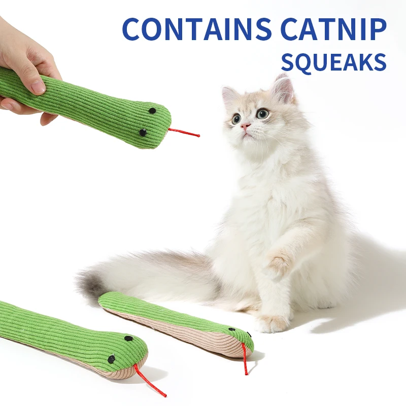 Juguete de hierba gatera para gato, simulación de serpiente verde pequeña, juguete para gato, sonido de papel crepé, juguetes interactivos para masticar para gato, regalo - imagen 2