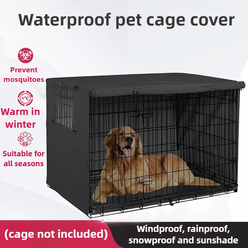 Cubierta impermeable para jaula de perrera para perros, tela Oxford a prueba de viento, cubiertas para perrera grande para perros, suministros portátiles plegables a prueba de sol para mascotas