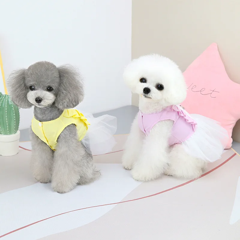 Ropa de perro para perros pequeños, vestido de primavera y verano, moda para cachorros, vestido de princesa de peluche, sin correa, 2022 - imagen 3