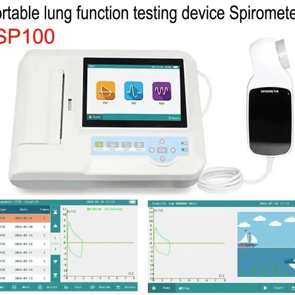Espirómetro digital Pantalla táctil de 7 "FVC VC SVC MVV Función pulmonar Dispositivo de diagnóstico de respiración pulmonar y boquillas - imagen 3