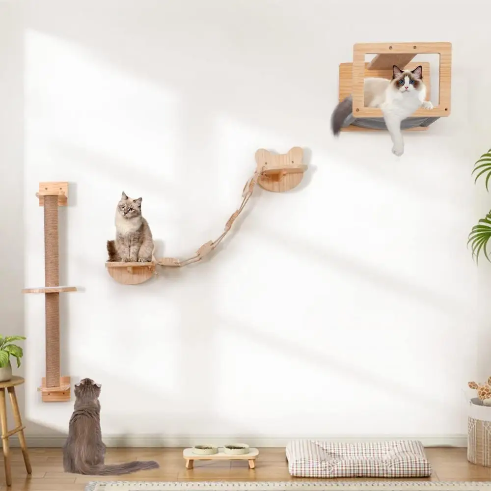 Escalera de escalada para gatos, hamaca montada en la pared, plataforma de salto de madera con cuerda de Sisal, 50cm/100cm, muebles de pared - imagen 4