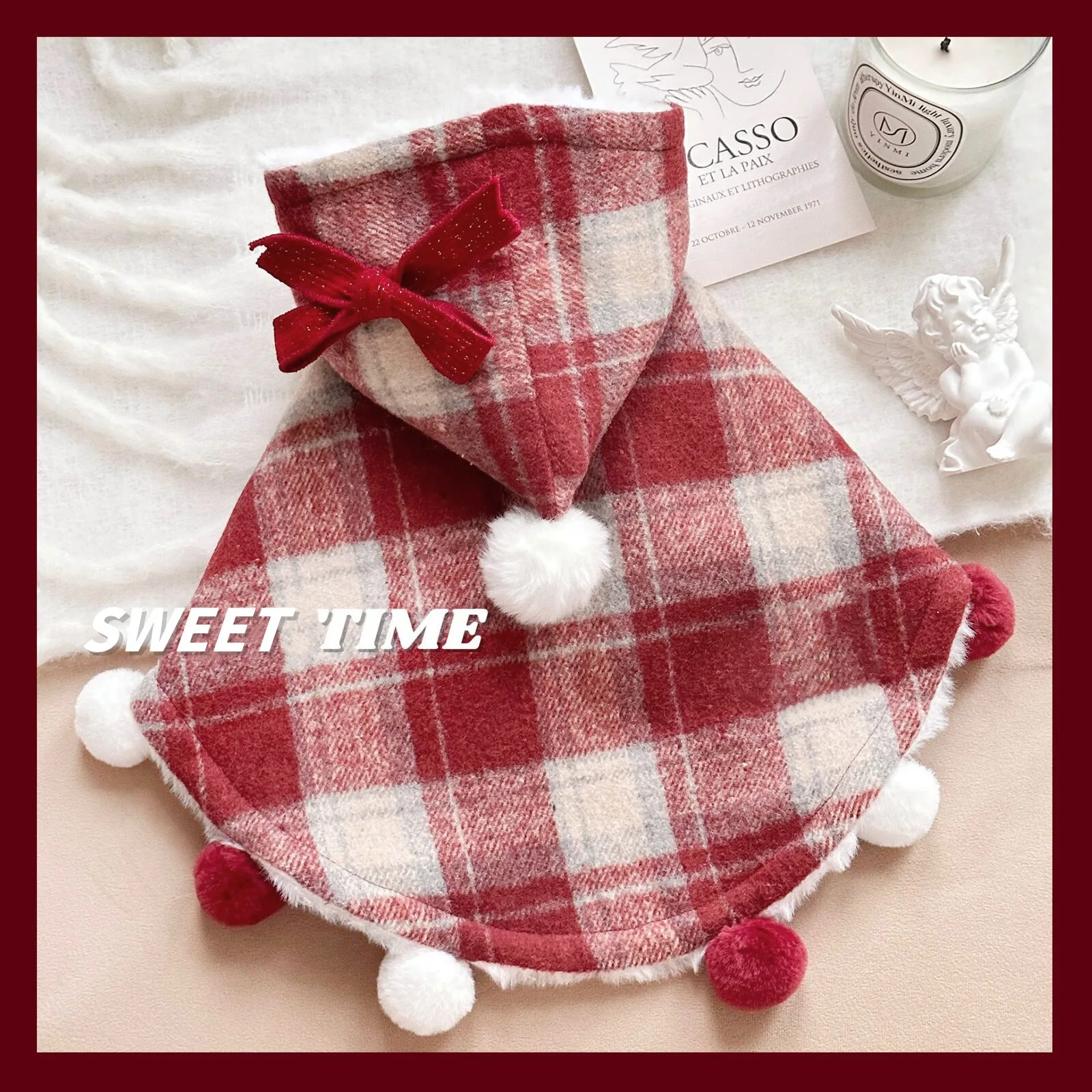 Capa a cuadros de Navidad para mascotas, ropa de Año Nuevo para mascotas, abrigo de otoño e invierno, capa de peluche con ropa de cachorro de peluche - imagen 2
