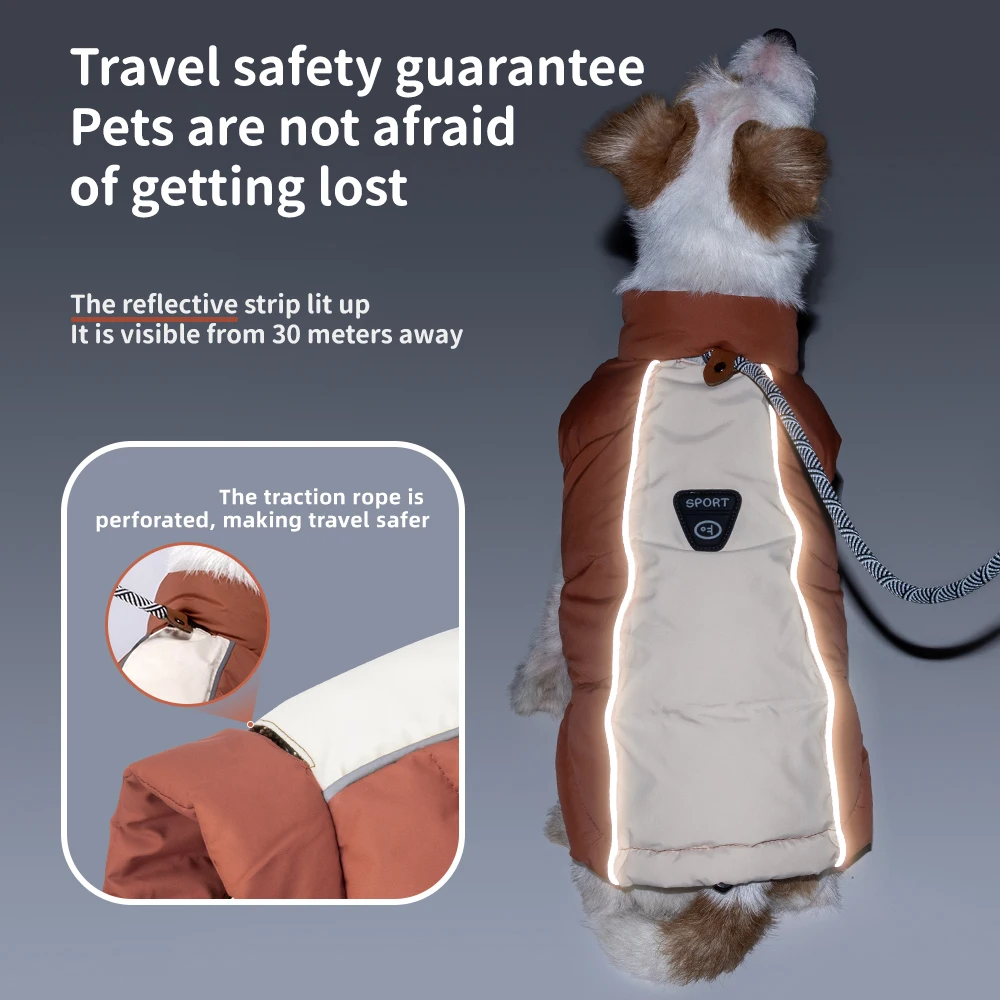 Chaqueta de invierno cálida a prueba de viento para perros con agujero de tracción abrigo reflectante para mascotas para perros pequeños ropa para cachorros Yorkshire Corgi - imagen 2