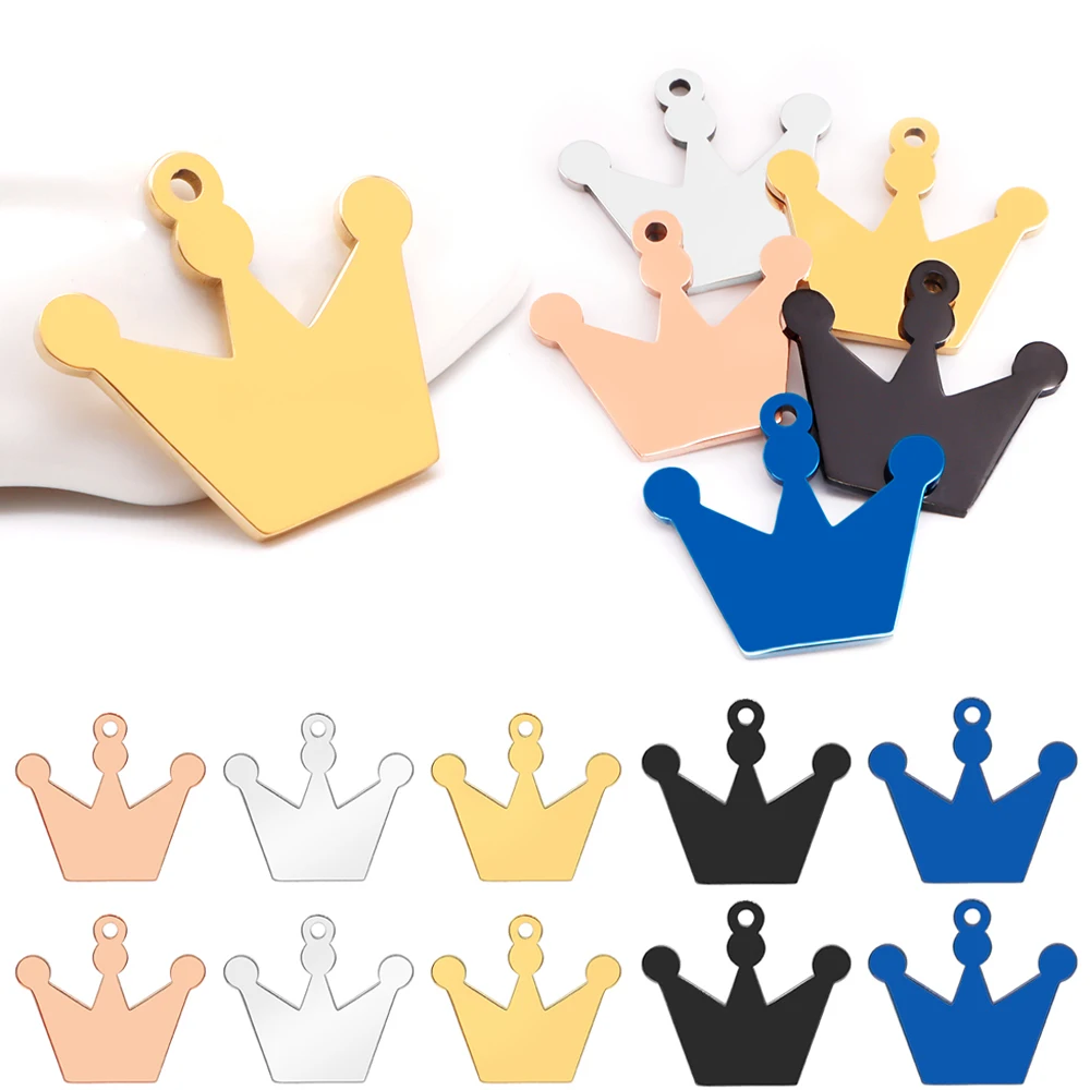 100 Uds. De acero inoxidable con forma de corona, espejo de metal, etiqueta de identificación en blanco, accesorio para Collar de perro, logotipo de personalidad grabable