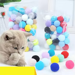 Juguete de felpa para gato - Bola interactiva colorida con pompón