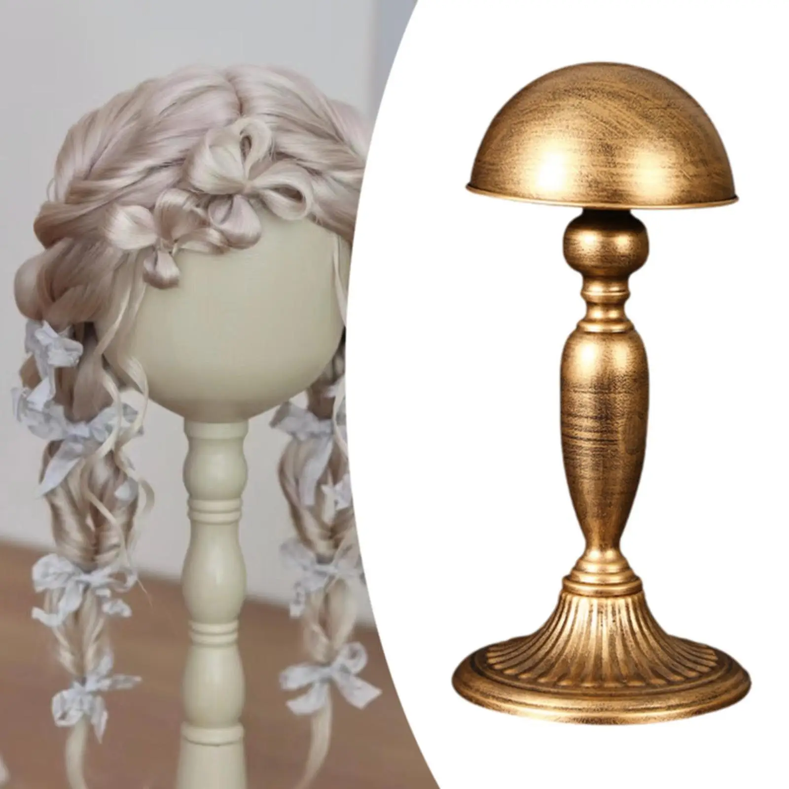 Estante de almacenamiento del casquillo del soporte del sombrero de las pelucas del hierro para el encimera de la tienda al por menor de la boutique