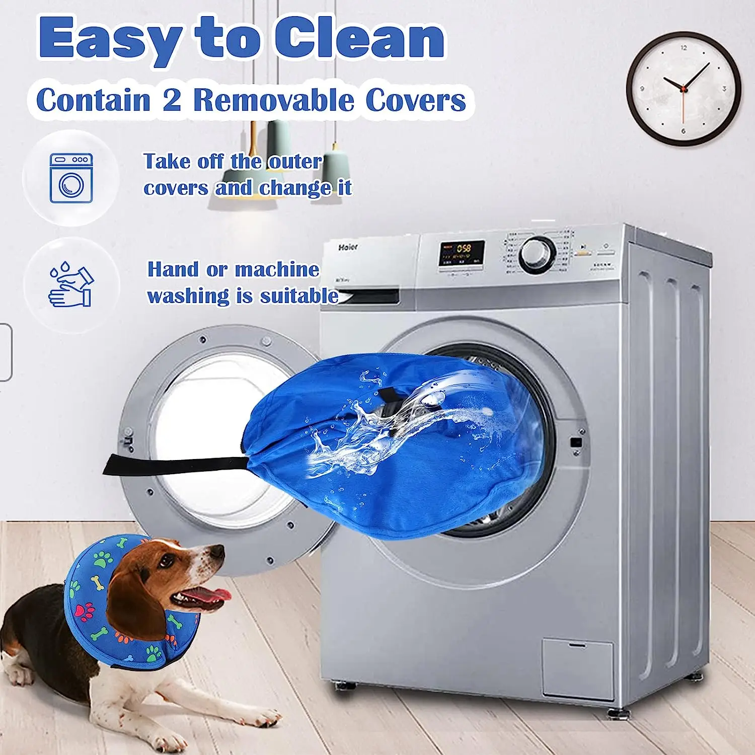 Collar de cono inflable para perro, cono de recuperación lavable ajustable para mascotas después de la cirugía, Collar protector para perros grandes, medianos y pequeños y gatos - imagen 5