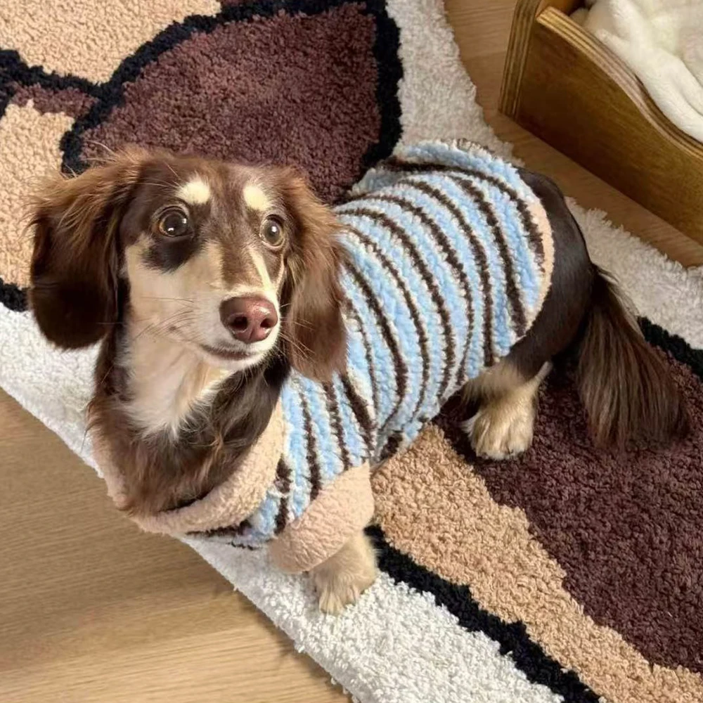 Disfraz para perro salchicha forro polar a rayas – Cálido y suave - imagen 3