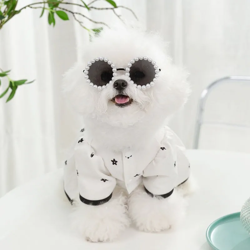 Ropa para perros pequeños, vestido de verano para cachorros, falda con estampado de gato, bichón, Chihuahua, blanco y negro, vestidos transpirables para mascotas - imagen 2