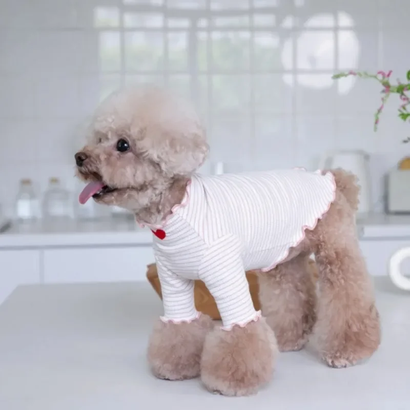 Ropa navideña para cachorros, camiseta con parte inferior a rayas bordadas, amor de invierno, camiseta sin mangas con estampado para el hogar, ropa para mascotas, camiseta para perros - imagen 3