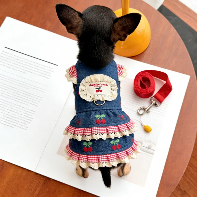 Vestido vaquero con cerezas para perros – Ropa de primavera - imagen 5