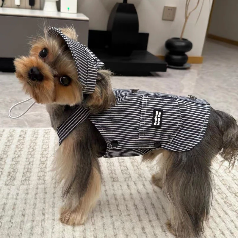 Ropa para mascotas estilo INS Kawaii, primavera y verano, arnés de Yogi maltés de Yorkshire, falda con tirantes vaqueros coreanos con sombrero para perros pequeños - imagen 3