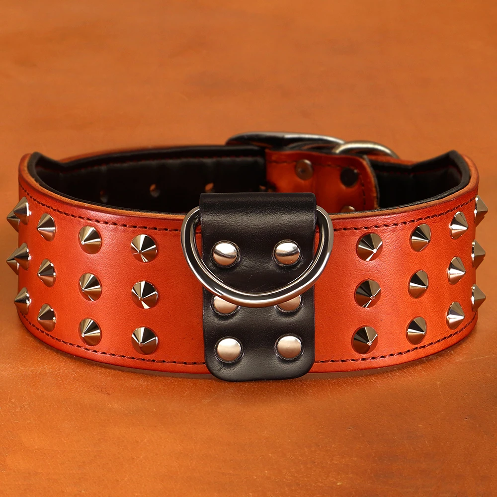 Collar de piel auténtica para perro grande y mediano, Collar con tachuelas, ajustable, duradero, Pitbull - imagen 3