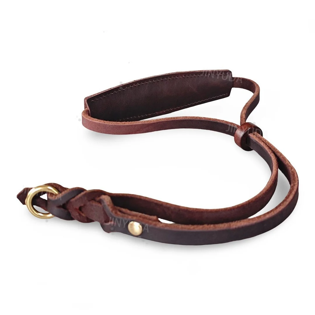 Collar de perro de un solo tirón de piel de vaca de grano superior Collar de perro de cuero genuino marrón Collar de entrenamiento para caminar de perro de cuero de grano completo negro