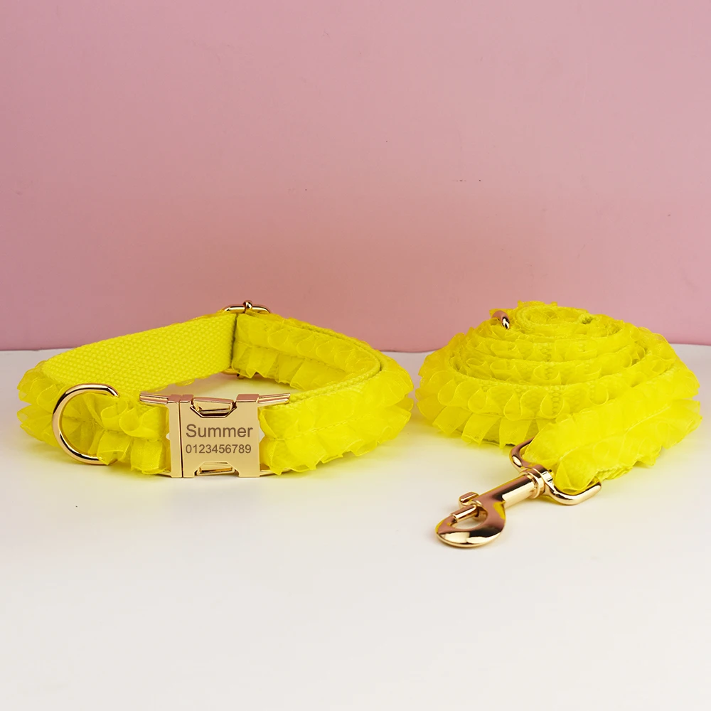 Collar y correa para perro de diseño de encaje grabado personalizado de lujo, conjunto con placa de identificación PetHarness personalizada, accesorio de boda para perros - imagen 5