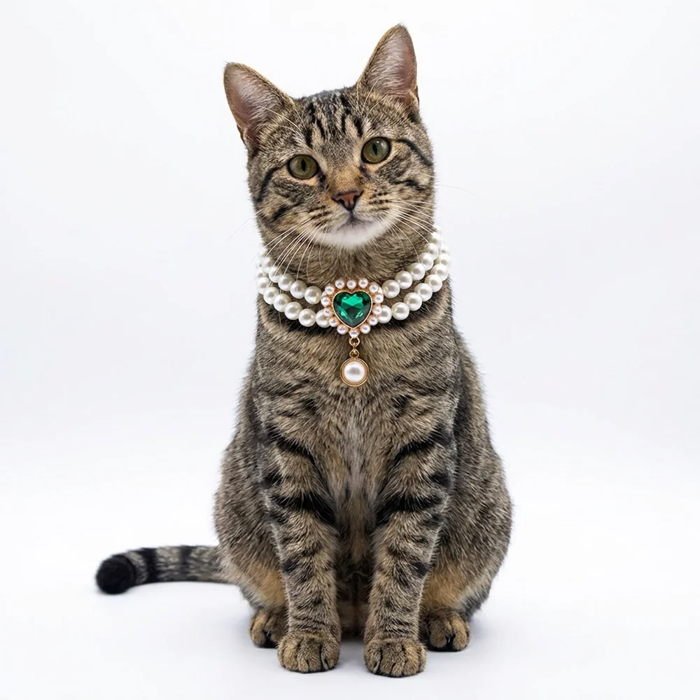 Collar de perlas con gema corazón para perros y gatos pequeños - imagen 2