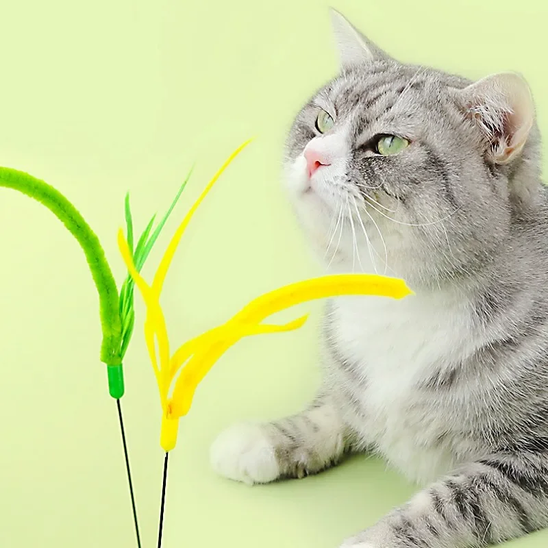 Juguete interactivo de plumas para gatos, palo de cola larga con campana, juguetes de entrenamiento, productos para mascotas - imagen 3