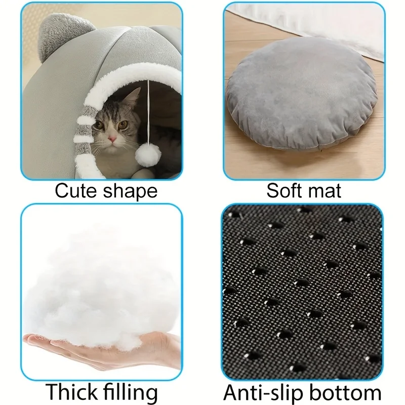 Cama cueva para gatos con colchón suave de sueño profundo - imagen 2