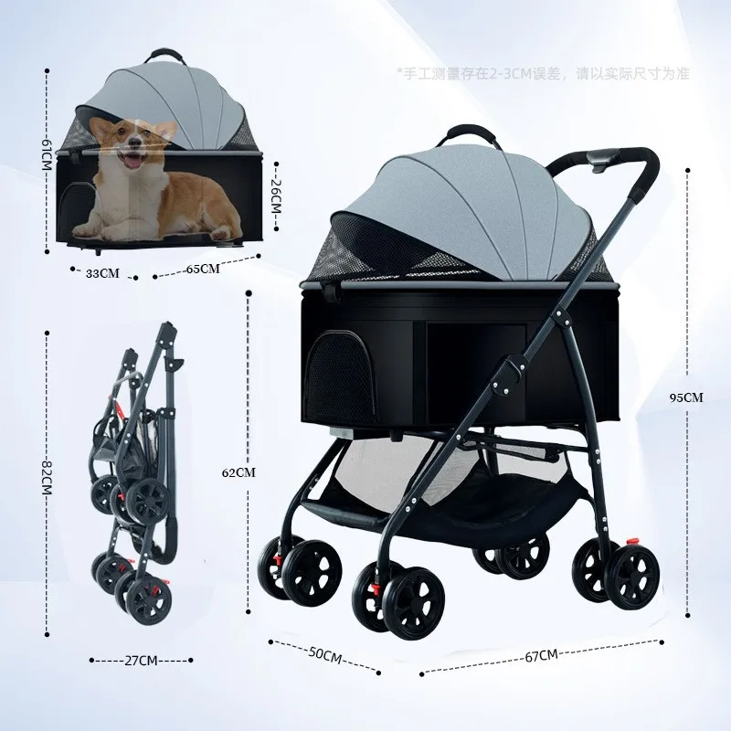 Nuevos cochecitos para mascotas, coche plegable ligero para cachorros, especial para caminar, perros, bebés, perros pequeños y gatos de tamaño mediano, suministros de salida - imagen 2