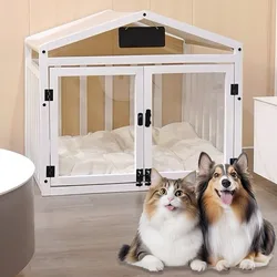 Jaula madera transparente doble puerta para perros y gatos