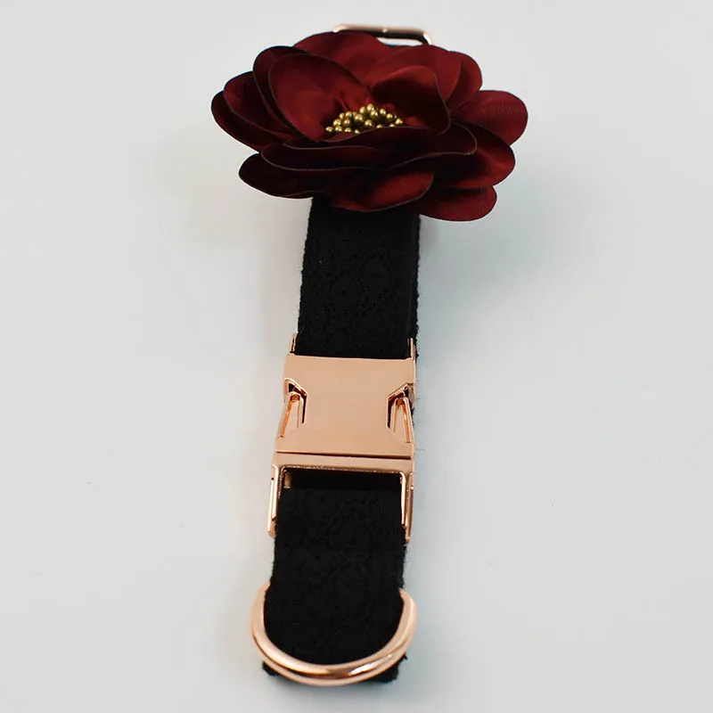 Collar de encaje negro con grabado gratis para perro, conjunto de correa para mascota mediana y grande, accesorios de boda para perro femenino - imagen 4